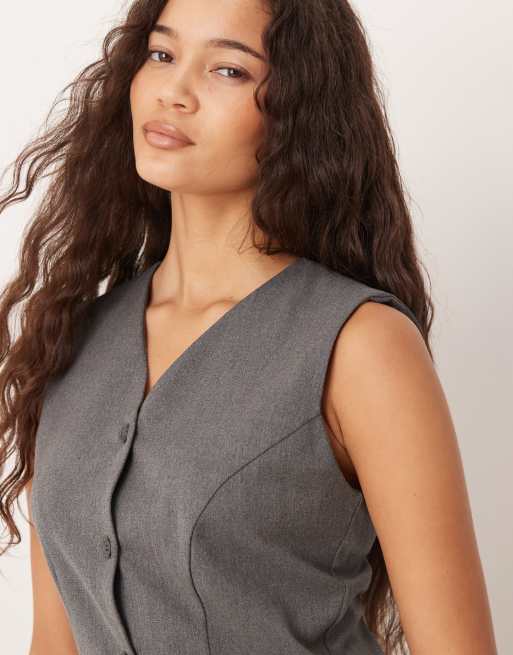ASOS DESIGN - Grå skræddersyet minikjole med lavtsiddende talje, 3 af 4