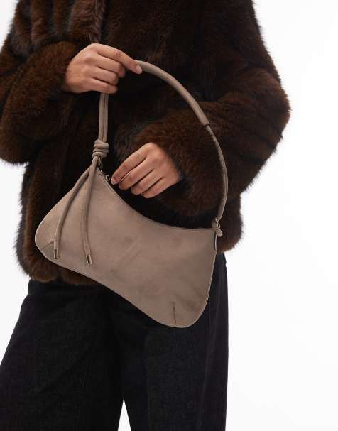 ASOS DESIGN - Grå skuldertaske i imiteret ruskind med knudedetalje og smal strop - view 1