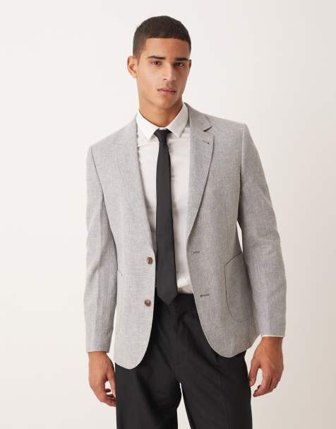 ASOS DESIGN – Grå, smal kavaj i linnemix - view 1
