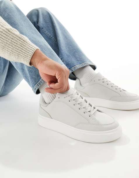 ASOS DESIGN – Grå sneakers med snörning och vit sula - view 1