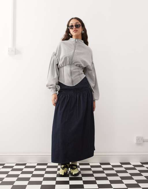 ASOS DESIGN – Grå, stentvättad huvtröja med korsett, ståkrage och dragkedja, 4 av 4