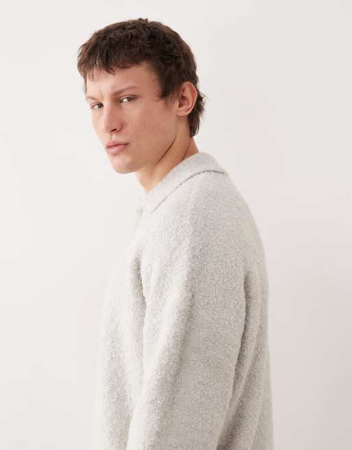 ASOS DESIGN – Grå, stickad, avslappnad pikétröja i bouclé , 4 av 5