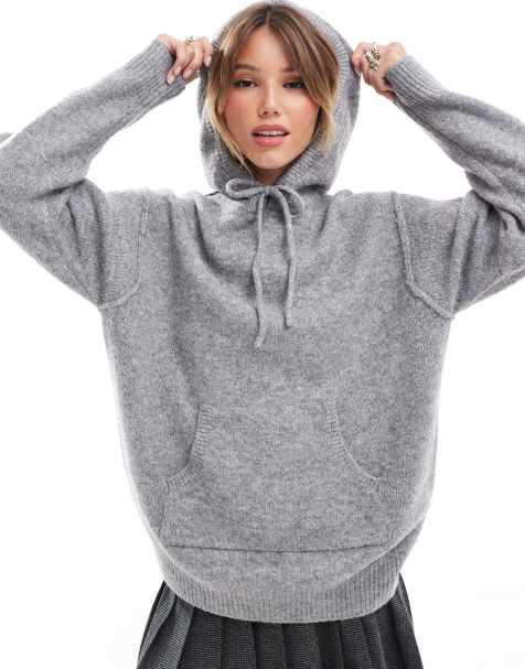 ASOS DESIGN – Grå, stickad huvtröja i oversize - view 1