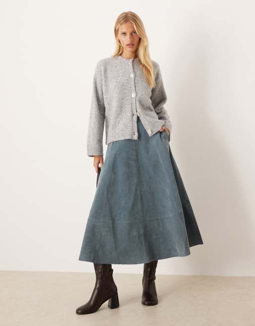 ASOS DESIGN – Grå, stickad kofta i ylleblandning med knappar