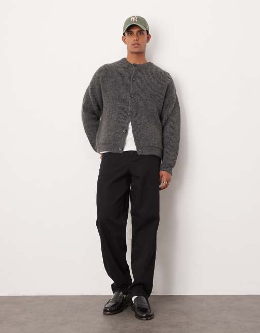 ASOS DESIGN – Grå, stickad och avslappnad kofta i kraftig ullmix med rund halsringning och boxig passform, 2 av 4
