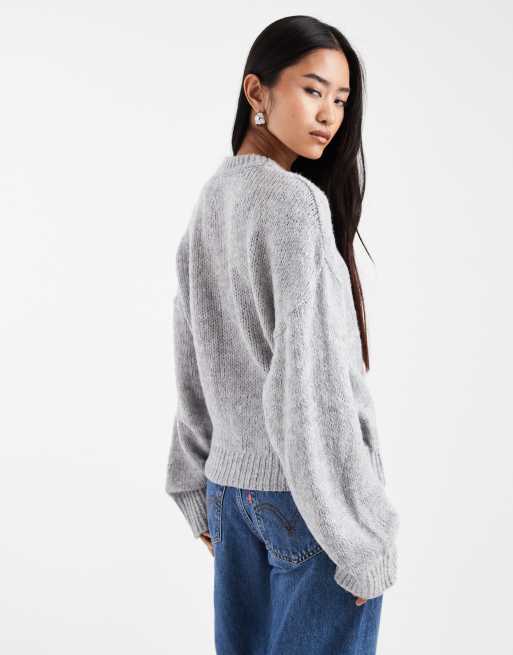 ASOS DESIGN – Grå, stickad tröja med knytning vid fållen, 2 av 4