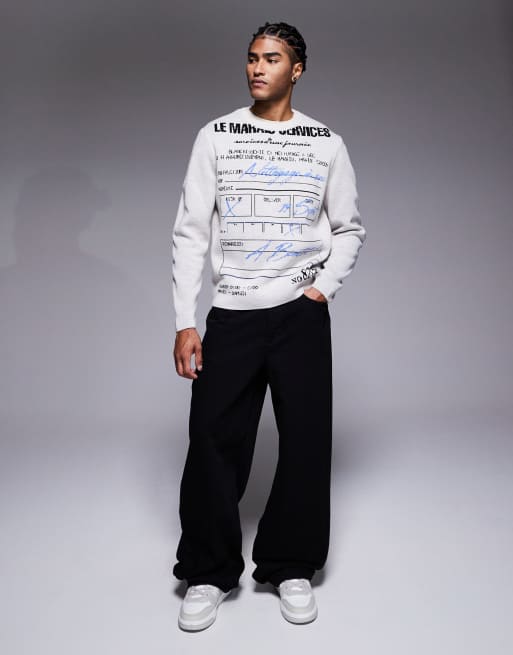 ASOS DESIGN - Grå strikket afslappet trøje med kvitteringsgrafik, 2 af 5