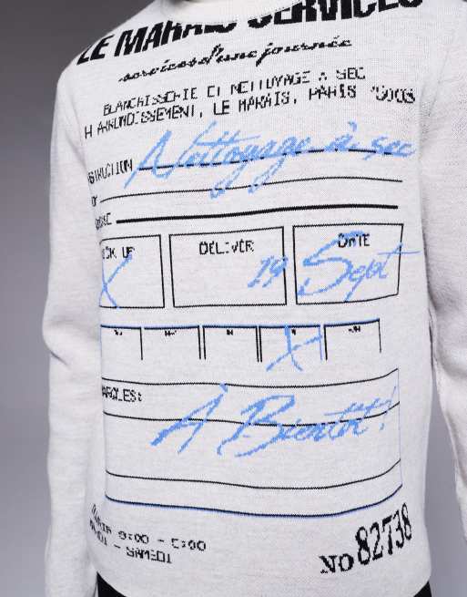 ASOS DESIGN - Grå strikket afslappet trøje med kvitteringsgrafik, 5 af 5