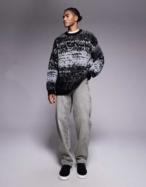 ASOS DESIGN - Grå strikket afslappet trøje med rund hals og abstrakt mønster, 2 af 5