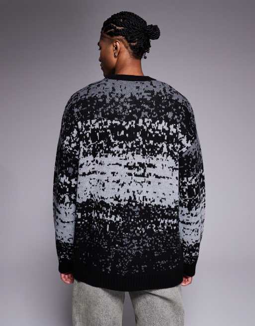 ASOS DESIGN - Grå strikket afslappet trøje med rund hals og abstrakt mønster, 3 af 5