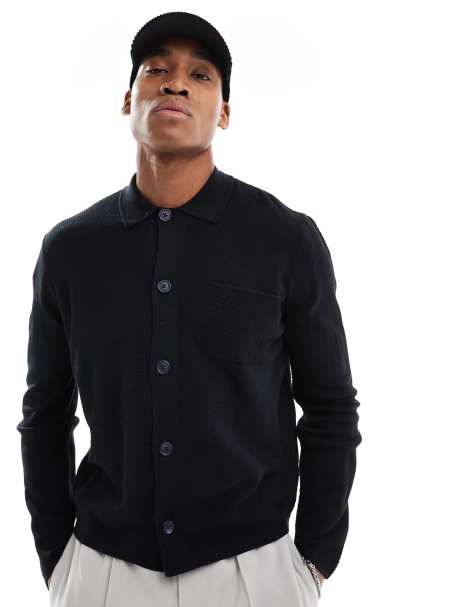 ASOS DESIGN - Grå-strikket cardigan med krave og afslappet og firkantet pasform i let strik - view 1