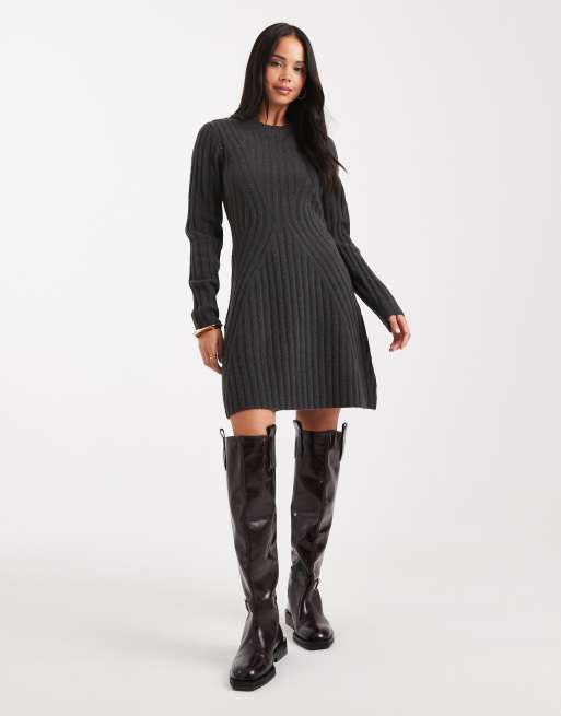 ASOS DESIGN - Grå strikket minikjole med struktur, 4 af 4