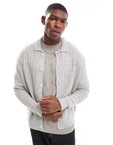 ASOS DESIGN - Grå strikket oversized firkantet cardigan med krave - view 1