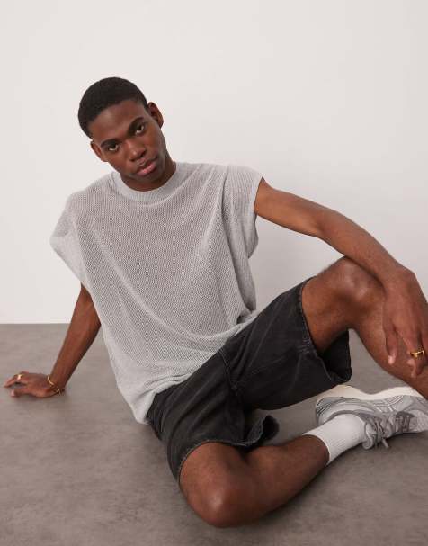 ASOS DESIGN - Grå strikket oversized overdel med sænkede skuldre - view 1
