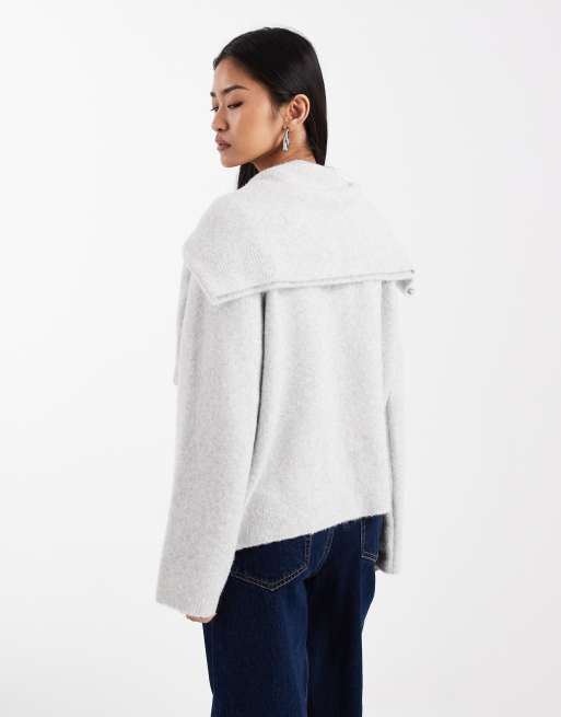 ASOS DESIGN - Grå strikket trøje med tørklædedetalje og uld, 4 af 4