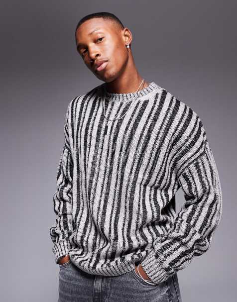 ASOS DESIGN - Grå striktrøje i afslappet pasform med ribber og striber - view 1