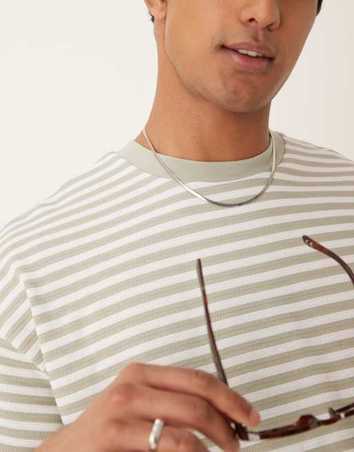 ASOS DESIGN – Grå, strukturrandig t-shirt med boxig oversize-passform, 2 av 4