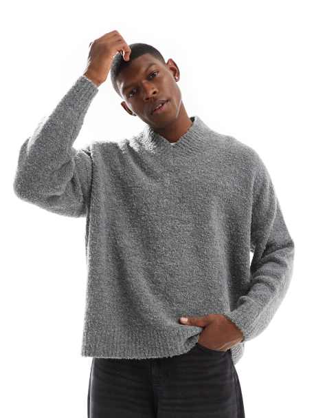 ASOS DESIGN – Grå, strukturstickad tröja i extra oversize med boxig passform och v-ringning - view 1