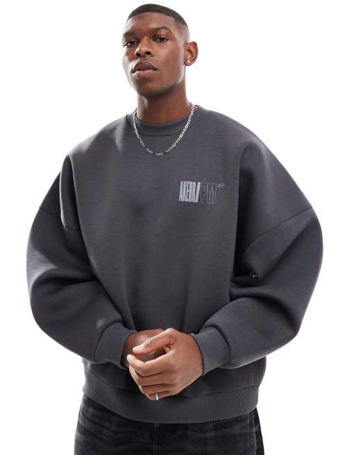 ASOS DESIGN - Grå super-oversized sweatshirt med print på brystet i scuba-stof