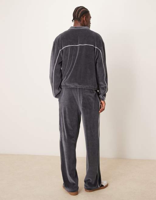 ASOS DESIGN – Grå, superbaggy joggers i velour med kantrand, del av set, 4 av 5