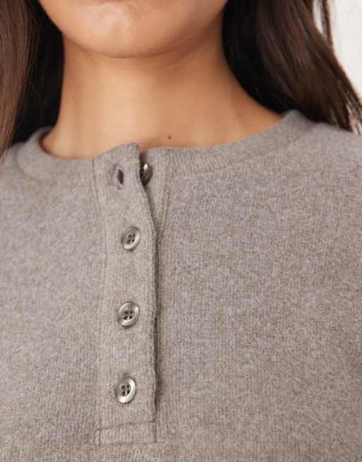 ASOS DESIGN – Grå, supermjuk sweatshirt i oversize och henleystil, 3 av 4