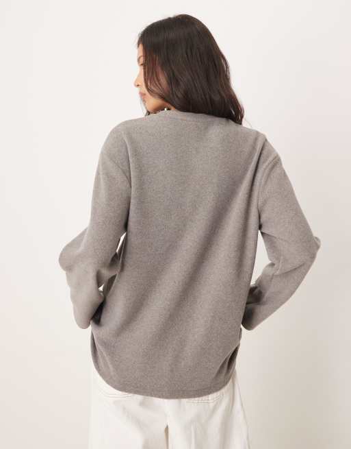 ASOS DESIGN – Grå, supermjuk sweatshirt i oversize och henleystil, 4 av 4