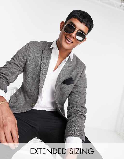 ASOS DESIGN – Grå supersmal kavaj i tweedimitation