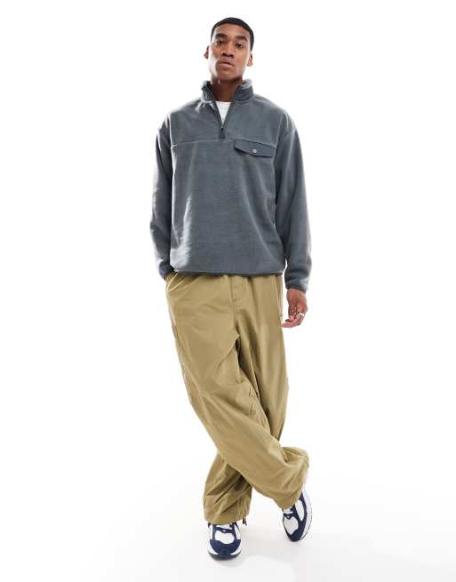 ASOS DESIGN – Grå sweatshirt i fleece och oversize med kvartslång dragkedja och blockfärgad design