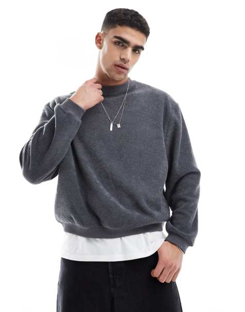 ASOS DESIGN – Grå sweatshirt i frotté med boxig oversize-passform - view 1