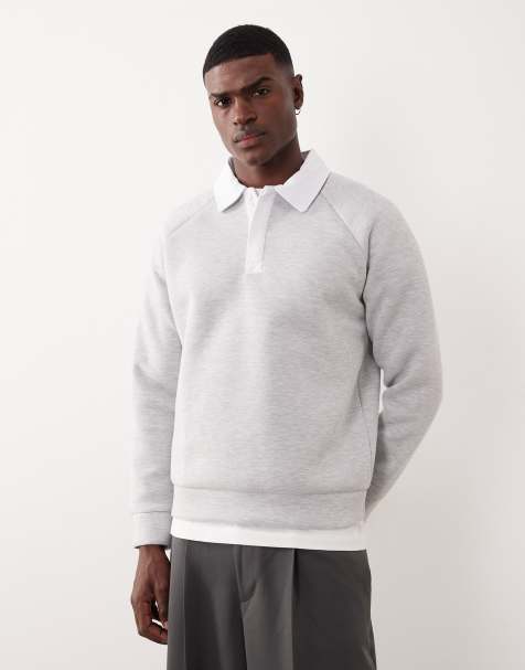 ASOS DESIGN - Grå sweatshirt i kraftigt stof i scuba-stil med polokrave i kontrast - view 1