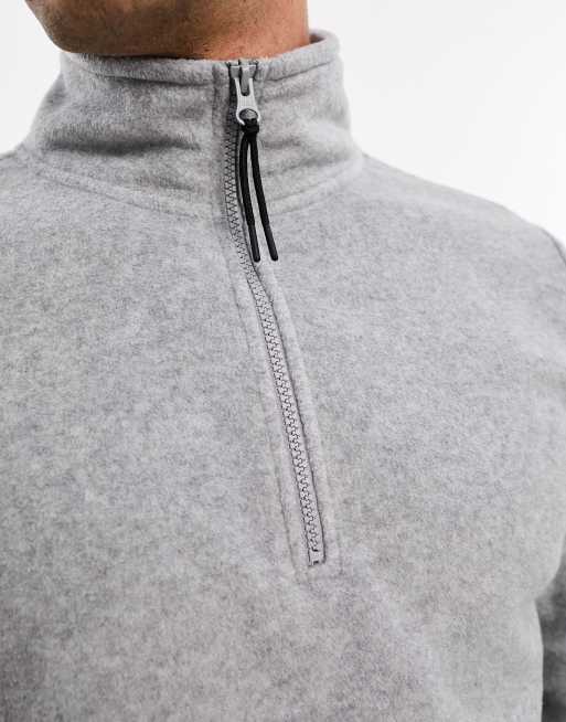 ASOS DESIGN - Grå sweatshirt i polarfleece med halv lynlås, 2 af 4
