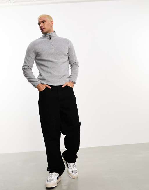 ASOS DESIGN - Grå sweatshirt i polarfleece med halv lynlås, 4 af 4