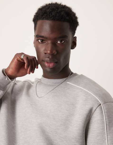 ASOS DESIGN – Grå sweatshirt i scubamaterial med boxig passform och passpoaler - view 1