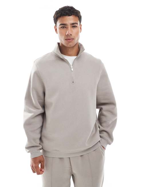 ASOS DESIGN – Grå sweatshirt i standard fit med kvartslång dragkedja