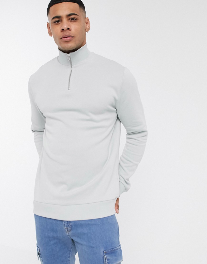 ASOS DESIGN – Grå sweatshirt med halvlång dragkedja