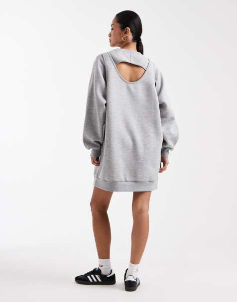 ASOS DESIGN - Grå sweatshirt-minikjole med lange ærmer og nøglehulsudskæring - view 1