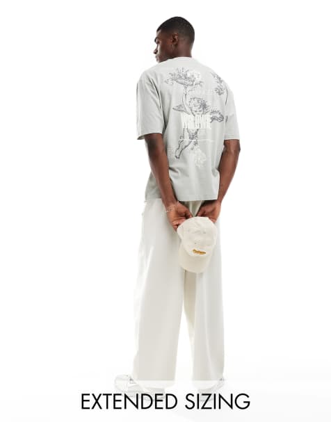 ASOS DESIGN – Grå t-shirt i oversize med renässanstryck baktill - view 1