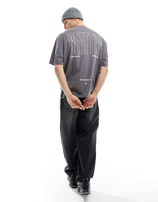 ASOS DESIGN – Grå t-shirt i oversize med stadstryck baktill, 3 av 4