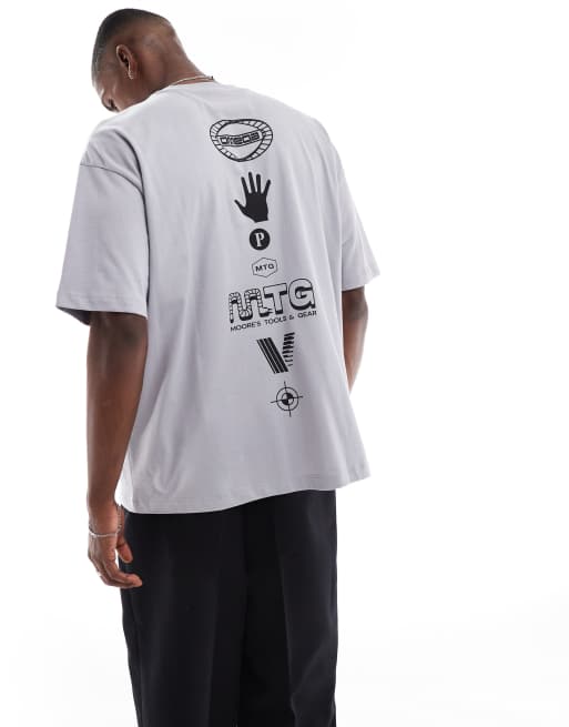 ASOS DESIGN – Grå t-shirt i oversize med street-tryck, 3 av 4