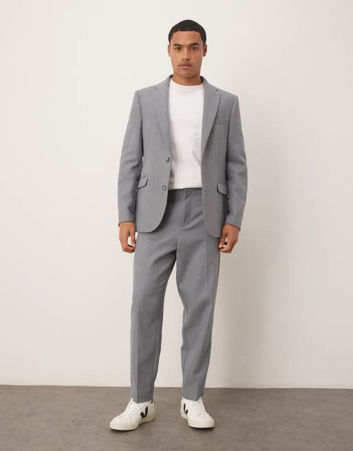 ASOS DESIGN - Grå tapered habitbukser med nålestriber i uldblanding, 2 af 5