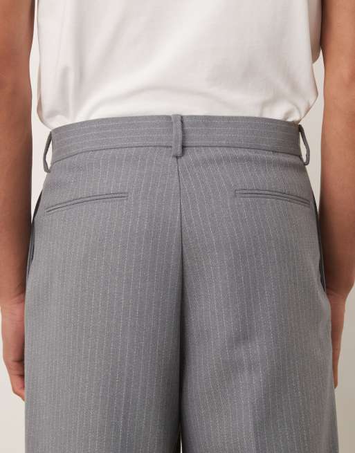 ASOS DESIGN - Grå tapered habitbukser med nålestriber i uldblanding, 5 af 5