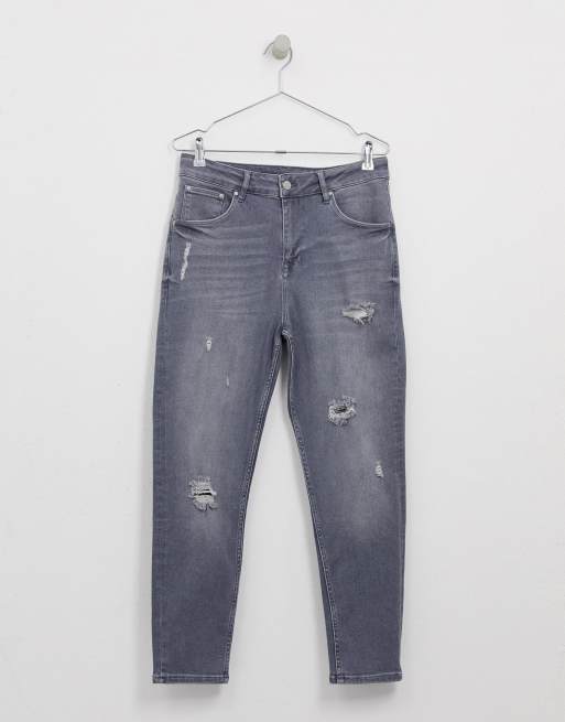 ASOS DESIGN - Grå tapered jeans med slitage, 3 af 4