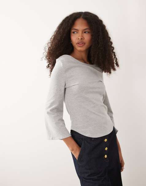 ASOS DESIGN – Grå topp med långa ärmar och båtringning - view 1