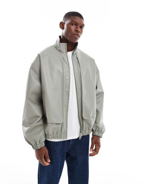 ASOS DESIGN – Grå träningsjacka i läderimitation - view 1