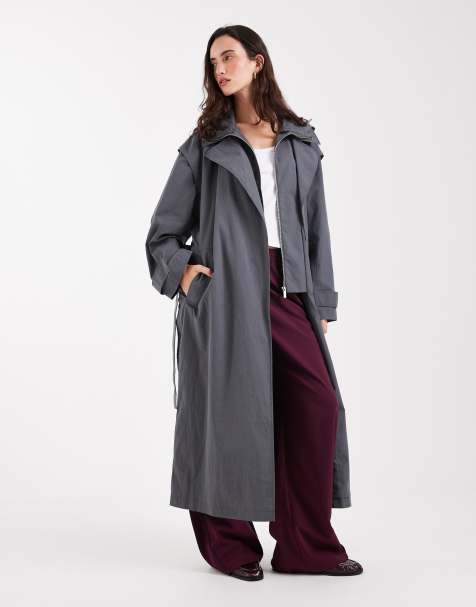ASOS DESIGN – Grå trenchcoat i dubbla lager med huva - view 1