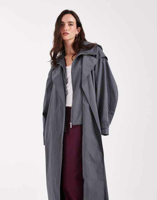 ASOS DESIGN – Grå trenchcoat i dubbla lager med huva, 2 av 4
