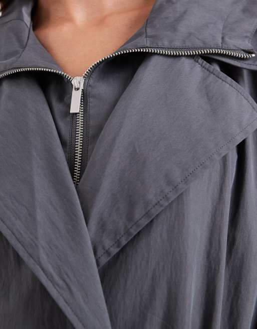 ASOS DESIGN – Grå trenchcoat i dubbla lager med huva, 3 av 4