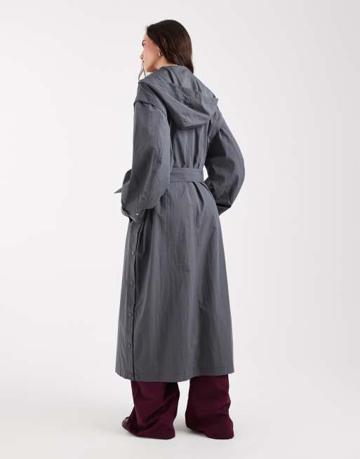 ASOS DESIGN – Grå trenchcoat i dubbla lager med huva, 4 av 4