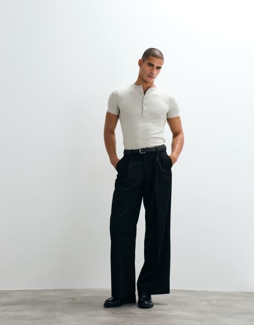 ASOS DESIGN - Grå tætsiddende T-shirt med henley-hals i tekstureret krølstof, 2 af 5