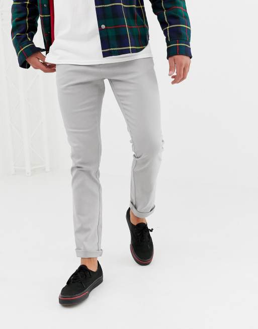 ASOS DESIGN – Grå tunga chinos med uppvikt fåll i smal passform